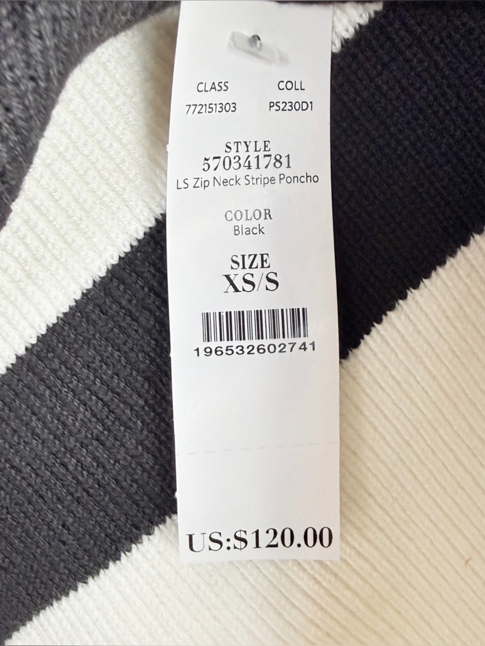NWT White House Black Market Black White Stripe Zip Neck Poncho Sweater capsule - Picture 5 of 6